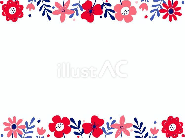 北欧風カラフル花柄フレーム（上下） フレーム,花,かわいいのイラスト素材