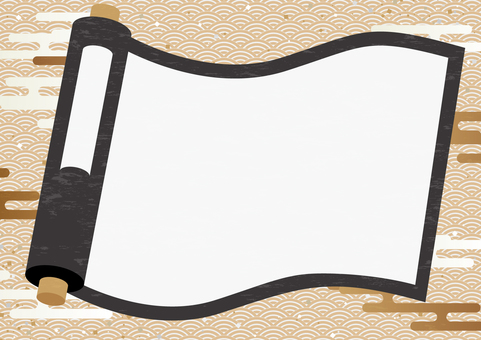 和風の黒色の巻物の背景素材 和風,和柄,巻物,紙吹雪,雲,白紙,背景のイラスト素材