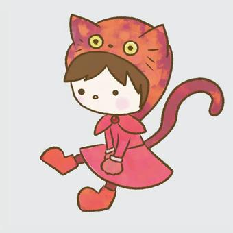 ねこの着ぐるみ（ピンク） コスプレ,女の子,子供,ねこ,ハロウィン,10月31日,トリックオアトリート,着ぐるみのイラスト素材