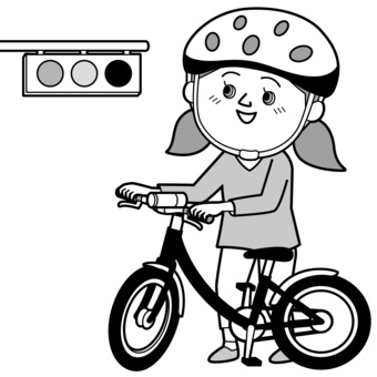 自転車で信号待ち外国人の女の子_モノクロ モノクロ,女の子,女子,外国人,子ども,全身,長袖,長ズボン,自転車,信号待ちのイラスト素材