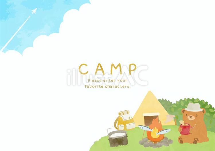 可愛いクマがキャンプを楽しむ風景イラスト キャンプ,背景,テントのイラスト素材