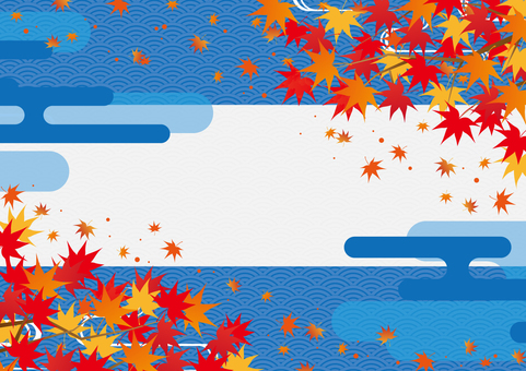 紅葉と青色の和風背景素材