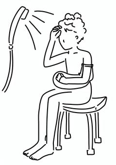 片腕ギプス保護しシャワー　線画 ギプス,シャワー,骨折,保護,線画,人物のイラスト素材