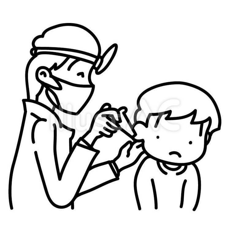 耳鼻科で耳の診察を受ける男の子 診察,検診,みみのイラスト素材