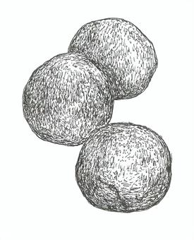 炭団(たどん)の手描きイラスト 炭団,燃料,冬,昔,複数,手描き,リアル,モノクロ,挿絵,白バックのイラスト素材