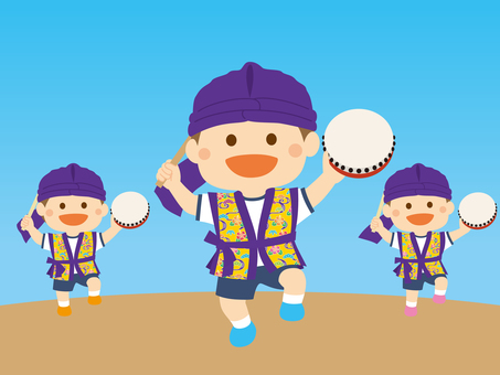エイサーを踊るこどもたち_紫黄CS6 エイサー,運動会,こども,子供,踊り,紅型風,柄,模様,演舞,パフォーマンスのイラスト素材