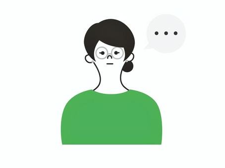 黒髪の眼鏡女子　無表情　ふきだし有 人,女,眼鏡,ビジネス,緑,無表情,無言,無口,無反応,無愛想のイラスト素材
