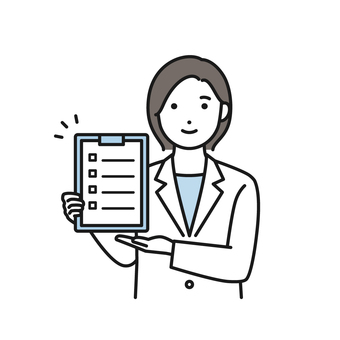 問診票を案内する白衣女性 問診票,白衣,案内,受付,薬剤師,医師,医者,ファイル,カルテ,医療のイラスト素材
