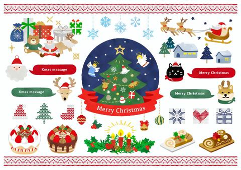 クリスマス素材セット　水彩 クリスマス,吹き出し,フレーム,冬,リボン,あしらい,キラキラ,アイコン,おしゃれ,手描きのイラスト素材