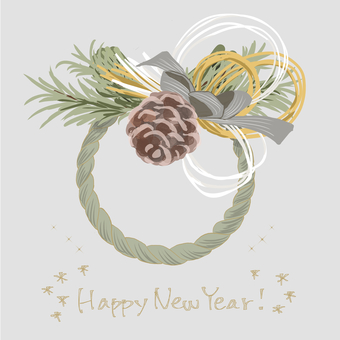 和モダンのお正月しめ飾り しめ飾り,正月飾り,お正月,松,松ぼっくり,リボン,水引,和モダン,シンプル,飾りのイラスト素材