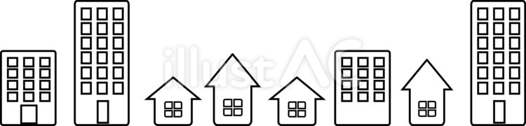ビルと街並み　住宅街シルエット ビル群,家,一軒家のイラスト素材