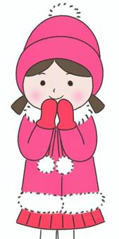 【冬の装い・女の子】 人物,女の子,子供,女性,冬,上着,コート,帽子,手袋,冬服のイラスト素材