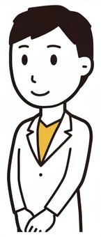  男性医師白衣(黄)-009-バスト 立つ,医者,医師,男性,白衣,スクラブ,病院,医療,ドクターコート,先生のイラスト素材