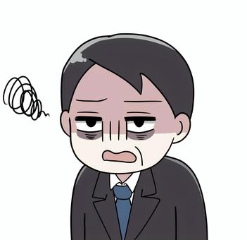 寝不足の中年サラリーマン 悩む,悶々,ストレス,サラリーマン,手描き,手書き,上半身,かわいい,可愛い,どんよりのイラスト素材