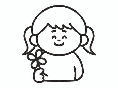 四つ葉のクローバーを持った女の子＿線画 クローバー,四つ葉,幸運,笑顔,女の子,人,ラッキー,シロツメクサ,植物,葉のイラスト素材