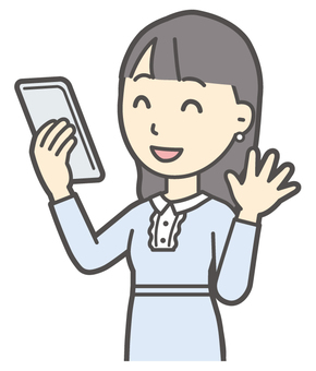 スマホに向かって手を振っている若い女の子 スマホ,女性,女の子,オシャレ,人,上品,お嬢様,女,若い,見るのイラスト素材