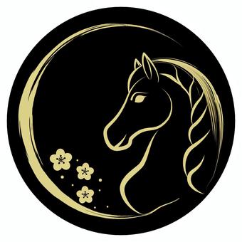 午年 年賀状素材(黒地・金) 午年 年賀状素材(黒地・金) 馬,年賀状,2026,午,正月,パーツ,素材,黒,金色,金のイラスト素材