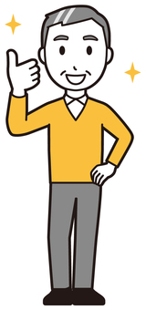 ニット中年男性(黄)-375-全身