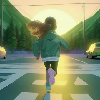 交差点をすごい勢いで子供が走っている 交差点をすごい勢いで子供が走っている 子供,子ども,小児のイラスト素材