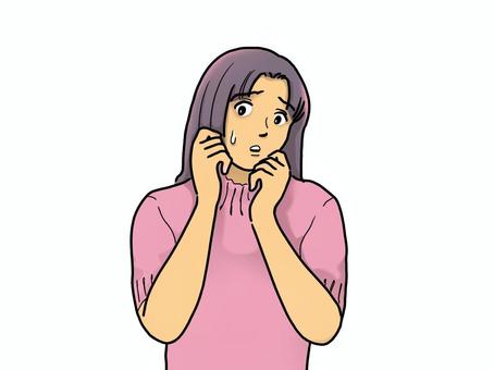 躊躇する女性 女性,人物,表情,躊躇,困る,ためらう,迷う,悩む,戸惑う,困惑のイラスト素材