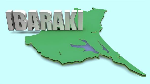 茨城県マップとテキスト素材（水色背景） 茨城県,水戸市,立体,緑,地図,水色バック,日本,日本地図,都道府県,地方のイラスト素材