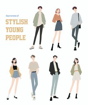 若い男女のスタイリッシュなイラスト素材 若者,男子,女子,オシャレ,人物,男性,女性,人,全身,若いのイラスト素材