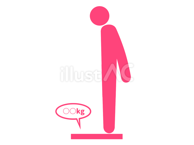 体重計に乗って体重を測る人（赤） 人,人物,ピクトグラムのイラスト素材