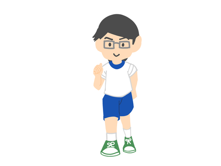 位置について走る用意をする男の子 走る,運動会,徒競走,男子,人物,こども,男児,眼鏡,小学生,中学生のイラスト素材