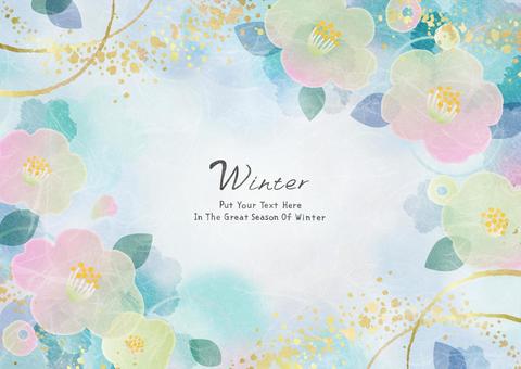 椿の毛筆フレーム018 椿の毛筆フレーム018 つばき,フレーム,新春,毛質,椿,花,植物,冬,和風,金のイラスト素材