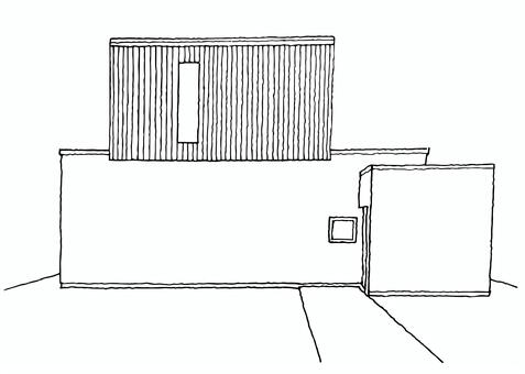家の外観61（線画） ドア,木,植物,駐車場,装飾,あしらい,素材,会社,家,玄関のイラスト素材