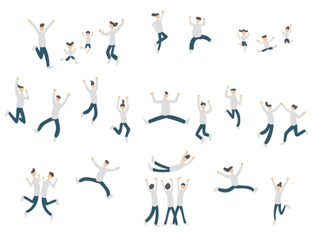 Set of people jumping and rejoicing hand drawn, , JPG, PNG and AI