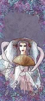 待受 壁紙 花 人物 女性 20:9 女性,アジア,オリエント,縦長,美しい,洗練された,花,スマホ壁紙,白,扇子のイラスト素材