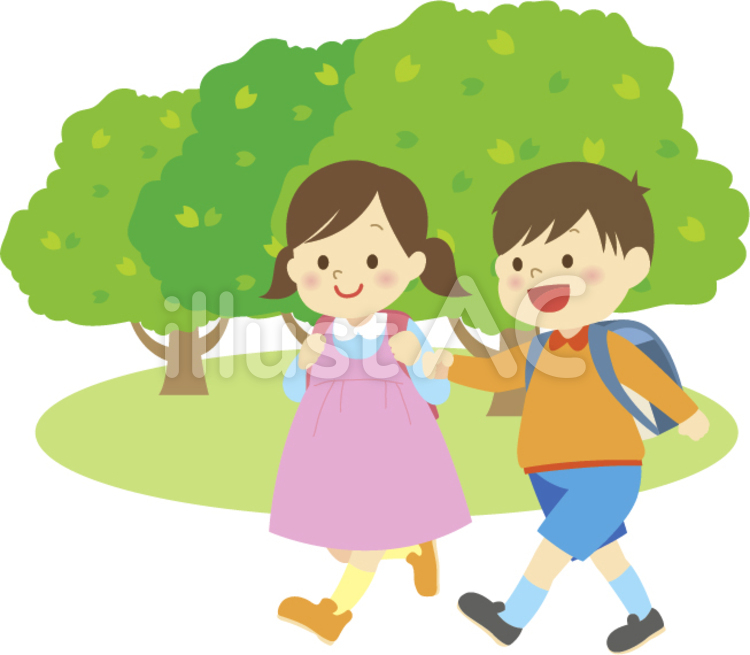登校 小学校,男子,女子のイラスト素材