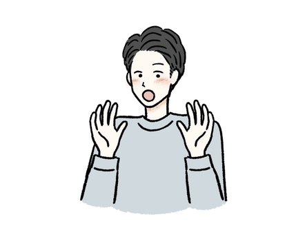 口を開けて、手を広げて驚いてる男性 びっくり,驚く,発見,ひらめく,男性,驚いてる,ショック,気付く,気がつく,驚愕のイラスト素材