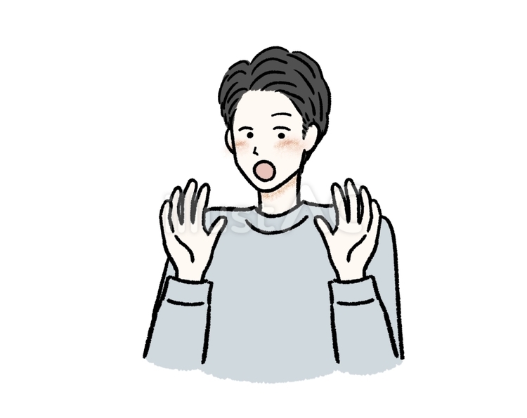 口を開けて、手を広げて驚いてる男性 びっくり,驚く,発見のイラスト素材