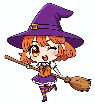 ハロウィン4 ハロウィン,ハロウィーン,ハッピーハロウィン,秋,コスプレ,ウインク,魔女,魔女っ子,箒,帽子のイラスト素材