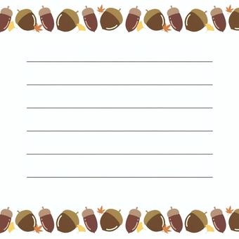 ドングリの横書き便箋 ドングリ,手紙,秋,便箋,シンプル,かわいい,カラフル,素材,装飾,白背景のイラスト素材