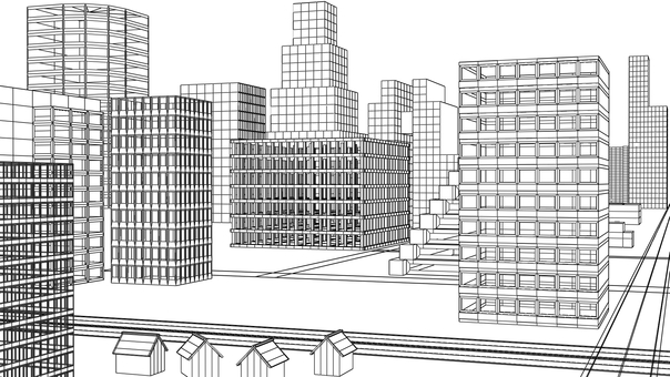パース都線 パース,線画,ビル,建物,都会,都市,街,高層,タワー,摩天楼のイラスト素材