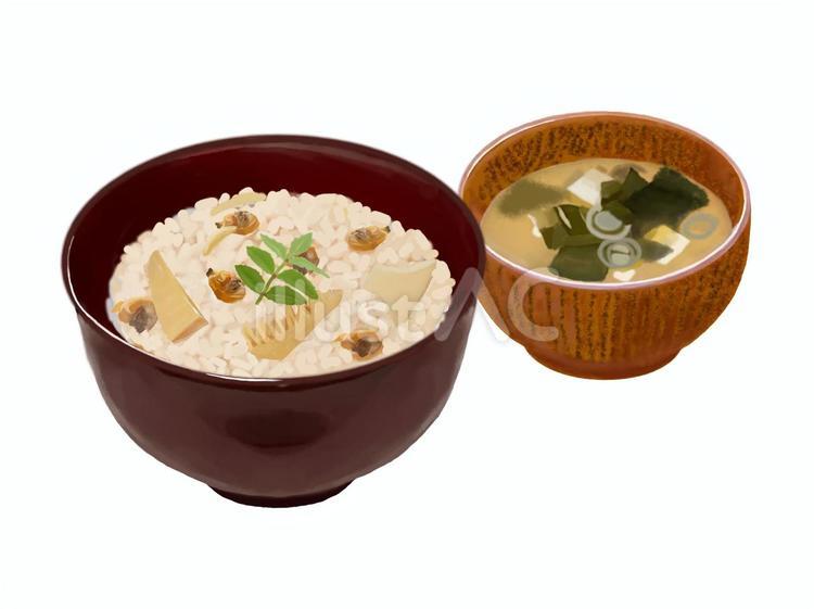 アサリと筍の炊き込みご飯（みそ汁付き）2 炊き込みご飯,あさり,筍のイラスト素材