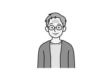 正面向きシニア男性（バストアップ・白黒） シニア,男性,バストアップ,おじいさん,高齢,普通,穏やか,眼鏡,上半身,老人のイラスト素材