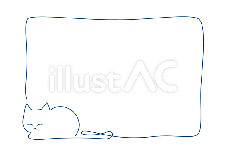 猫　線のフレーム　インディゴ 猫,線,青のイラスト素材