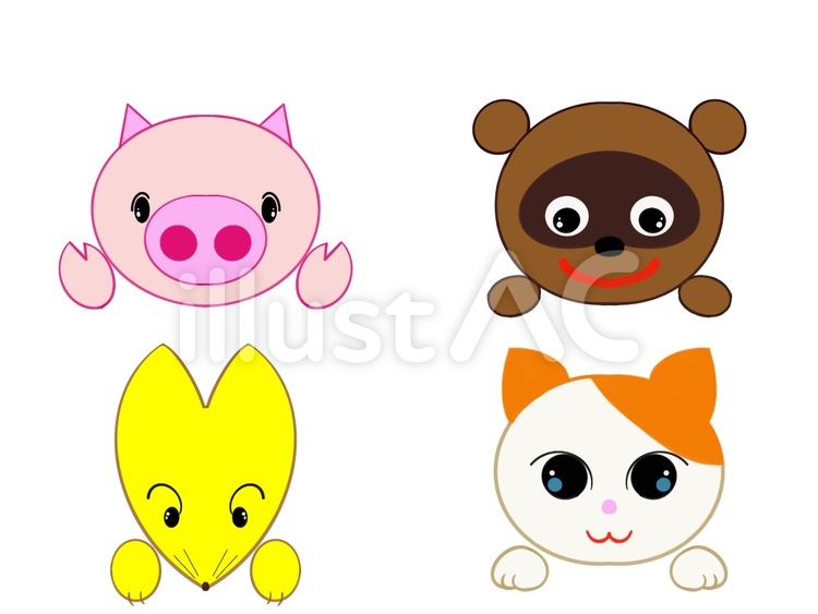 こぶたぬきつねこ 動物,ぶた,たぬきのイラスト素材