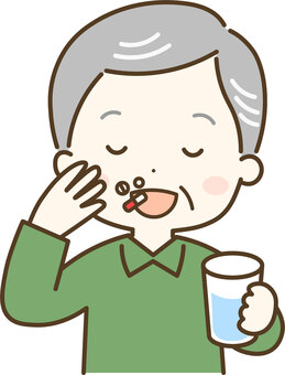 薬を飲むおじいさん 2 おじいさん,祖父,高齢,高齢者,薬,飲む,水,コップ,錠剤,カプセルのイラスト素材