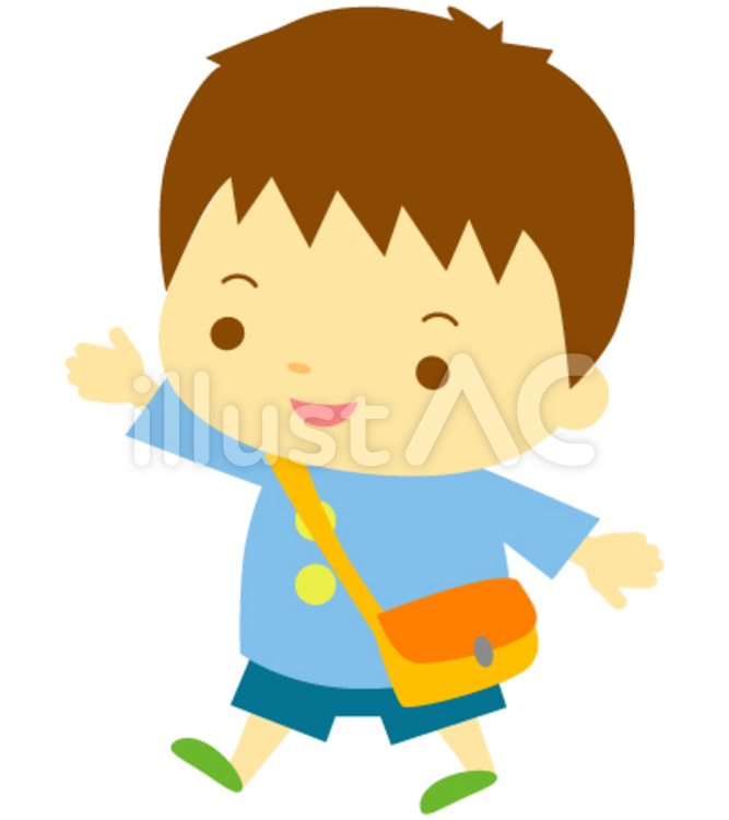 登園する男の子 こども,おはよう,男の子のイラスト素材