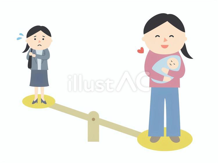仕事より育児を優先するお母さんのイラスト 主婦,会社員,サラリーマンのイラスト素材