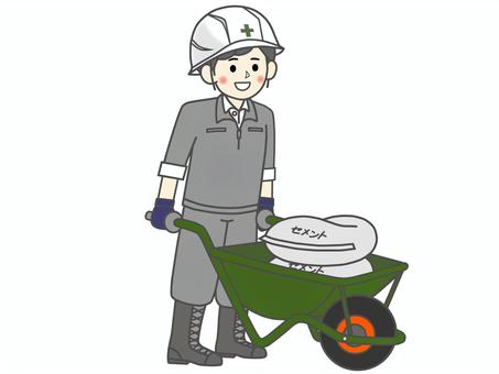 一輪車を押す建築土木作業員の若い男性 一輪車,手押し車,運搬用,セメント袋,建築,土木,工事,現場,作業員,ワーカーのイラスト素材