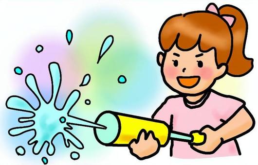 Illustration, water gun, playing in the water, summer, JPG and PNG