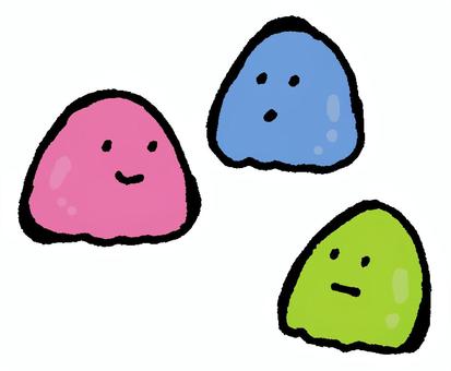 グミくん グミ,食べ物,お菓子,食品,三色,カラフル,かわいい,ゆるい,コミカル,単純のイラスト素材