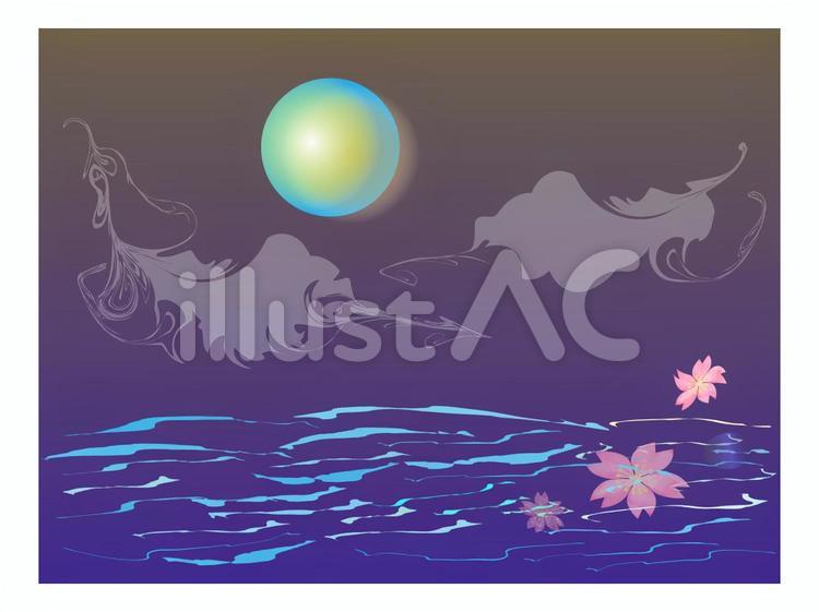 180214-11 月,花,水面のイラスト素材