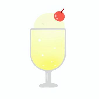 クリームソーダ・黄 クリームソーダ,ソーダ,アイス,バニラ,サクランボ,炭酸,可愛い,手書き,黄色,白のイラスト素材